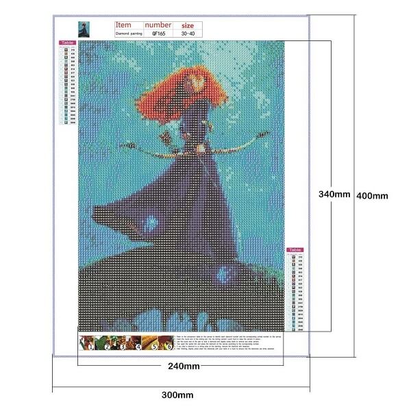 Merida Disney princess full round diamond painting kit size