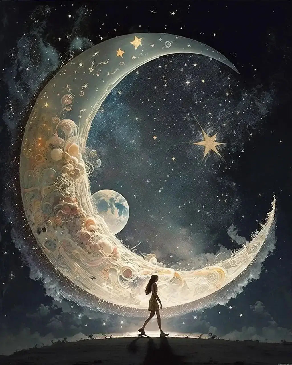 Girl On Moon Diamond Painting 