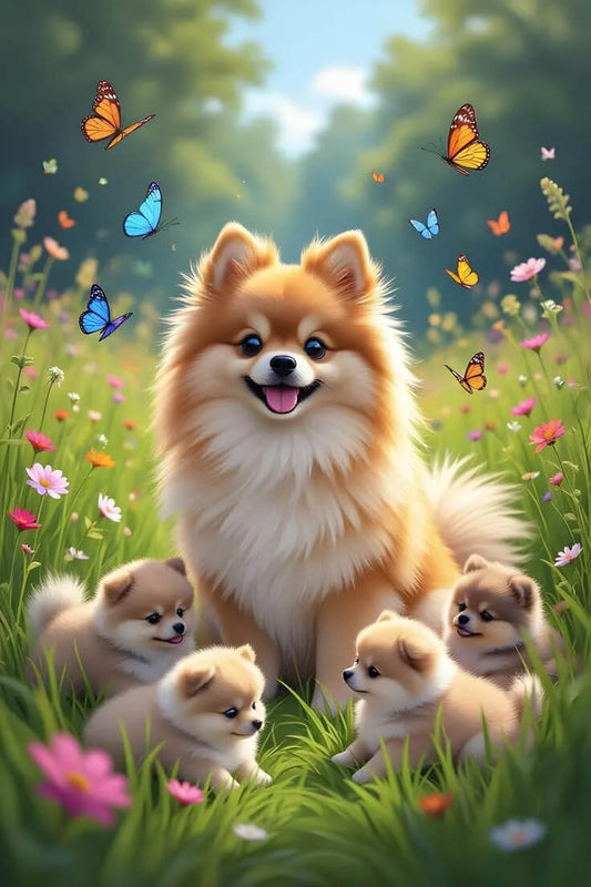 DIY Diamond Painting Kit - Full Round / Square - Mother Dog And Four Puppies
