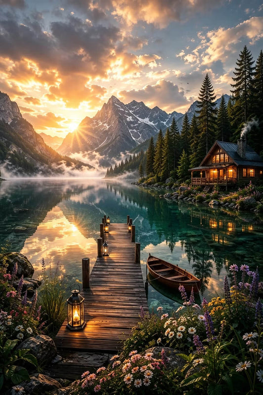 DIY Diamond Painting Kit - Full Round / Square - Mountain Lake