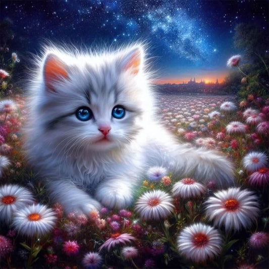 5D DIY Diamond Painting Kit - Full Round / Square - White Cat A