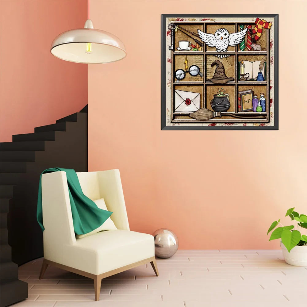 owl bookshelf harry potter diamond painting
