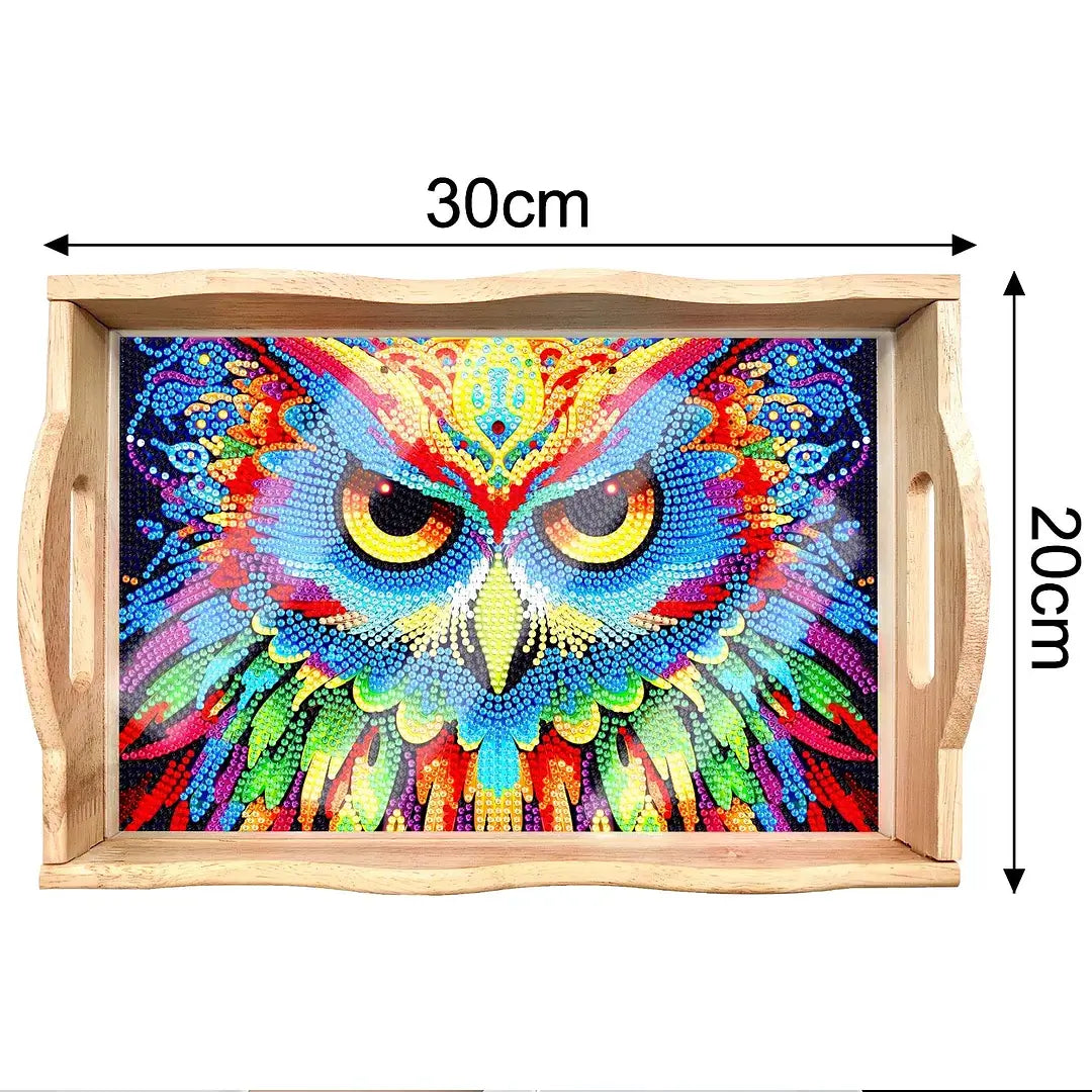 owl diamond painting decor wooden food tray kit Size
