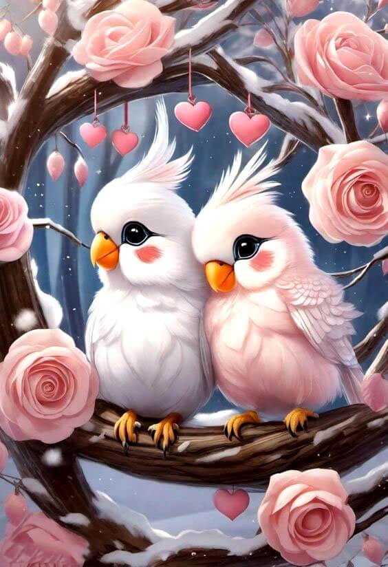 Parrots On Branch Diamond Painting