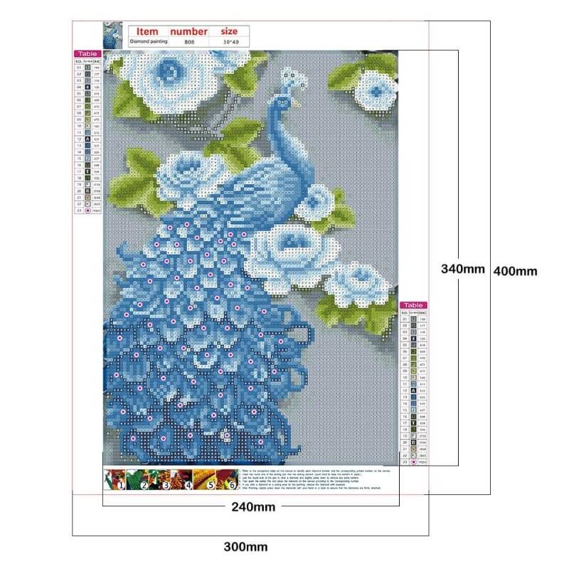 blue peacock diamond painting canvas size