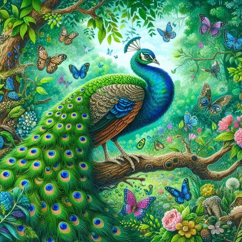 Peacock On Branch Diamond Painting