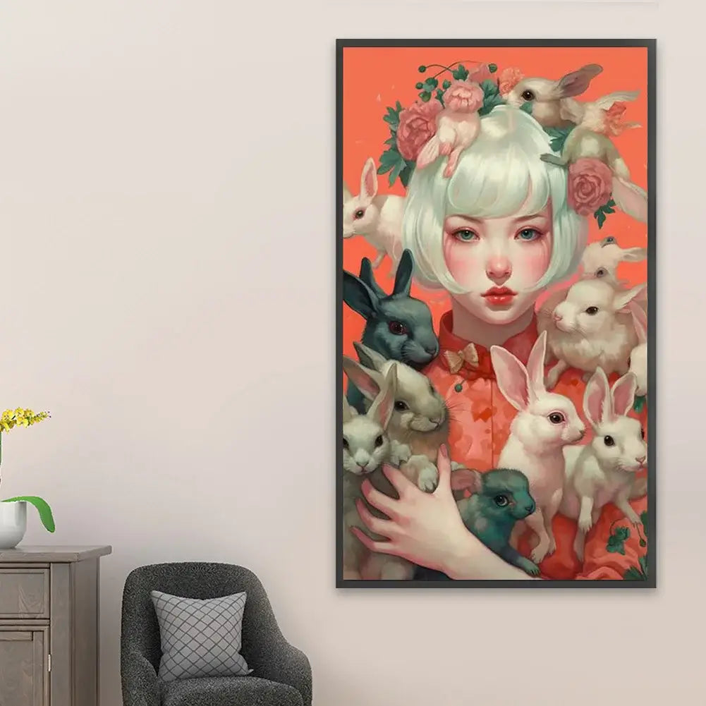 Beauty & Rabbits Pink Diamond Painting