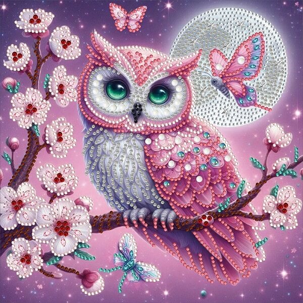 Pink Owl Crystal Rhinestone Diamond Painting Kit