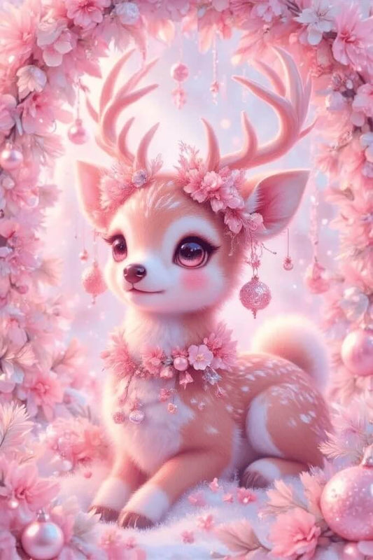 DIY Animal Diamond Painting Kit - Full Round / Square - Pink Reindeer