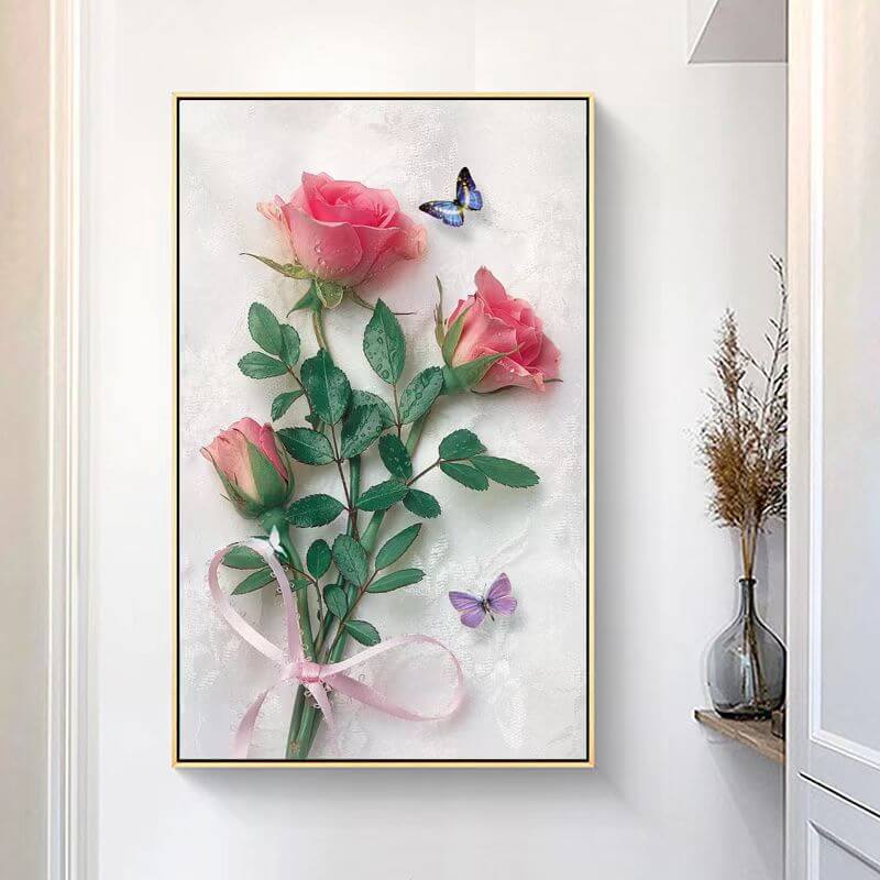 pink rose bouquet 5d diamond embroidery kit