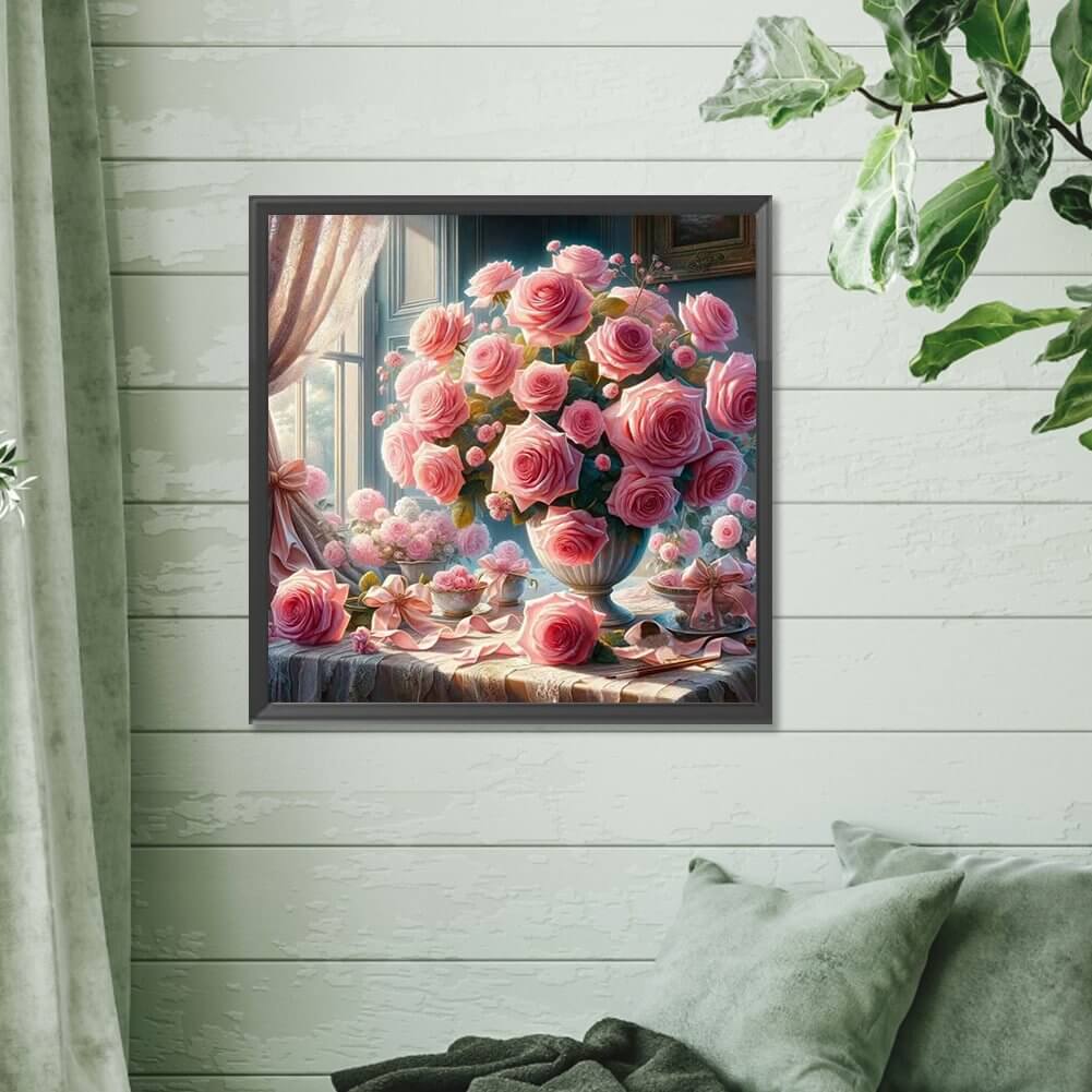 Pink Rose Vase 5D DIY Diamond Painting Kit