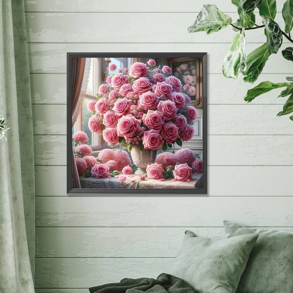 Pink Rose Vase 5D DIY Diamond art