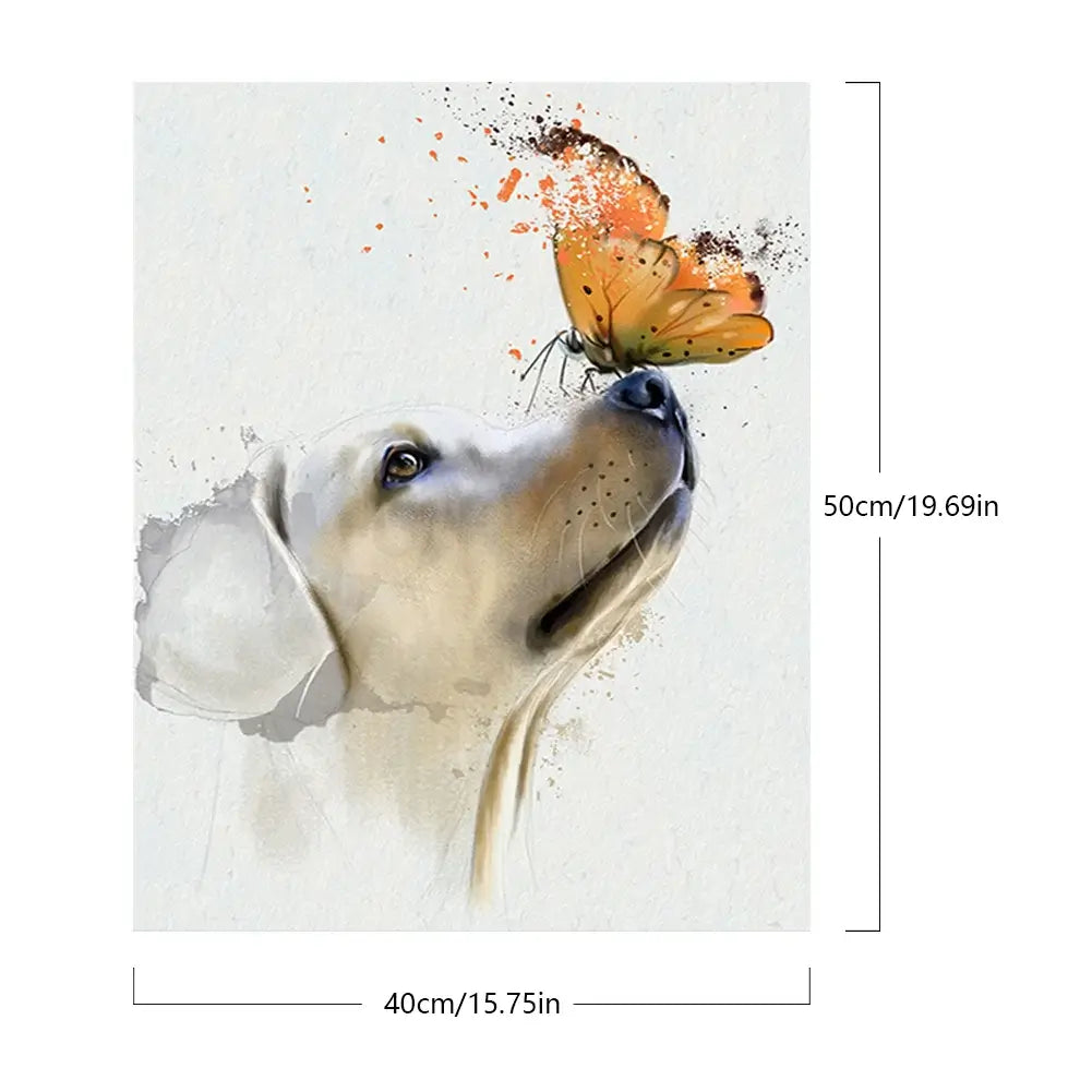 Puppy and Butterfly Paint By Number Acrylic Oil Painting Size