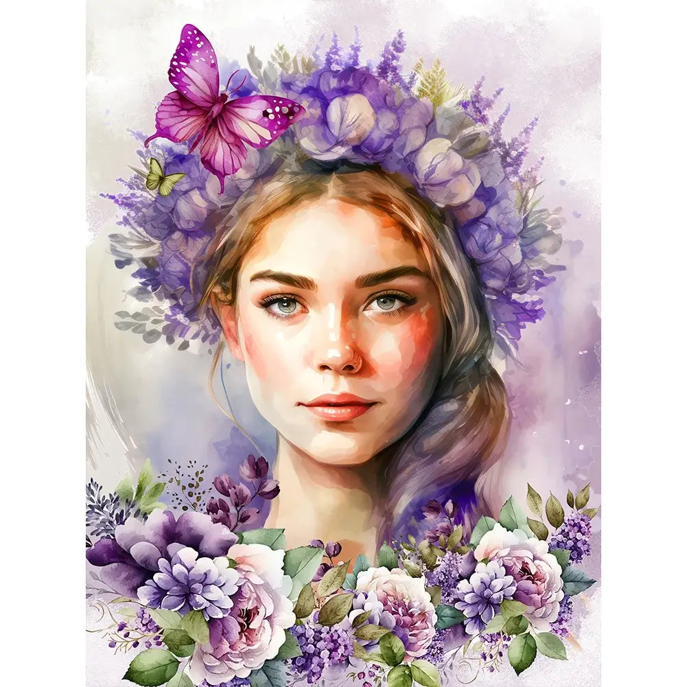 Purple Diamond Painting - Full Round / Square - Teddy Bear & Lavender House