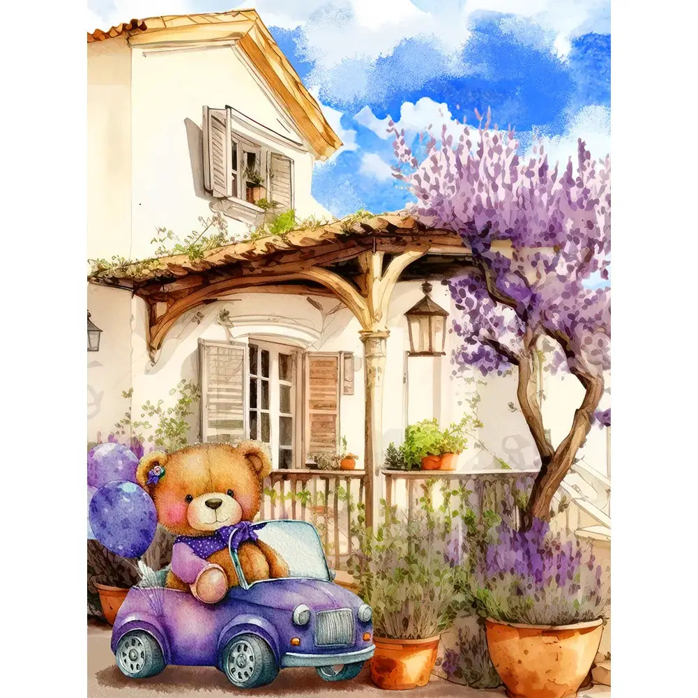 Purple Diamond Painting - Full Round / Square - Teddy Bear