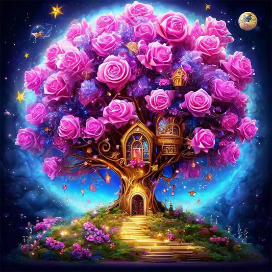 5D DIY Purple Rose Tree Diamond Painting Kit