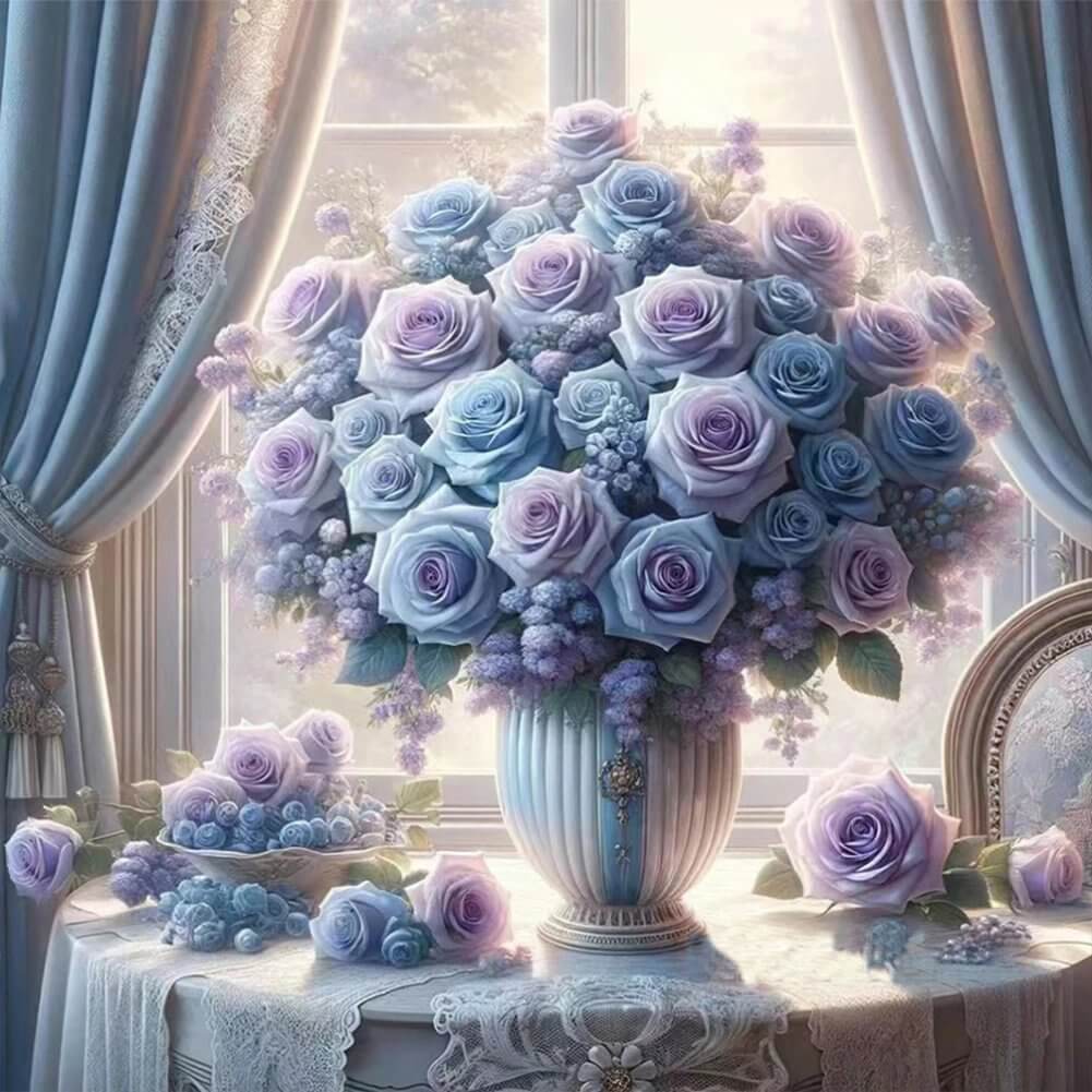 5D DIY Diamond Painting Kit - Full Round / Square - Purple Rose Vase B