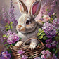 5D DIY Rabbit With Purple Flowers Full Round / Square Diamond Painting Kits