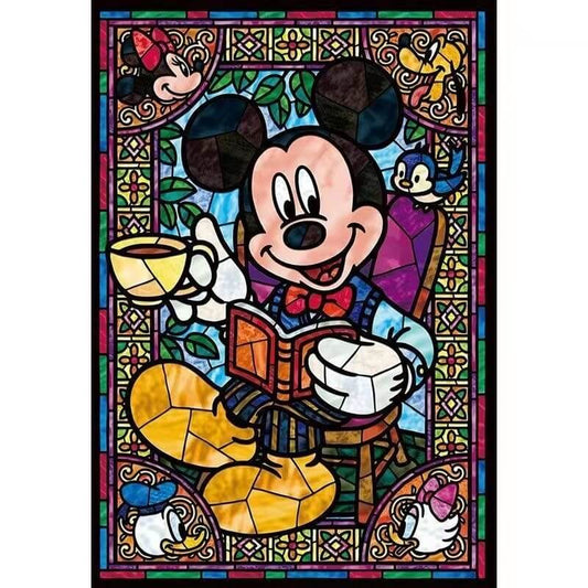 Micky Reading Book Stained Glass Cartoon Diamond Painting