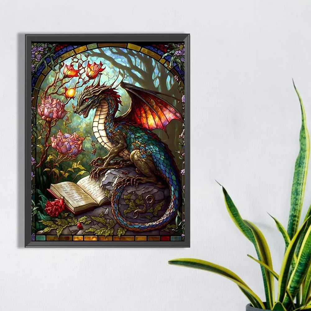 reading gragon stained glass diamond painting kit