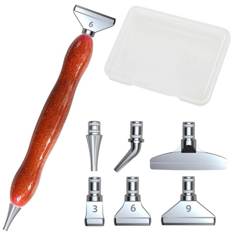 Red Diamond Painting Pen with 6 Replacement Metal Tips & Storage Box