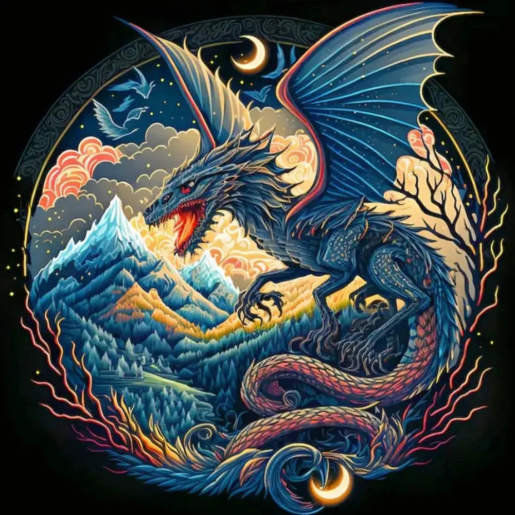 5D DIY Diamond Painting Kit - Full Round / Square - Roaring Flying Dragon