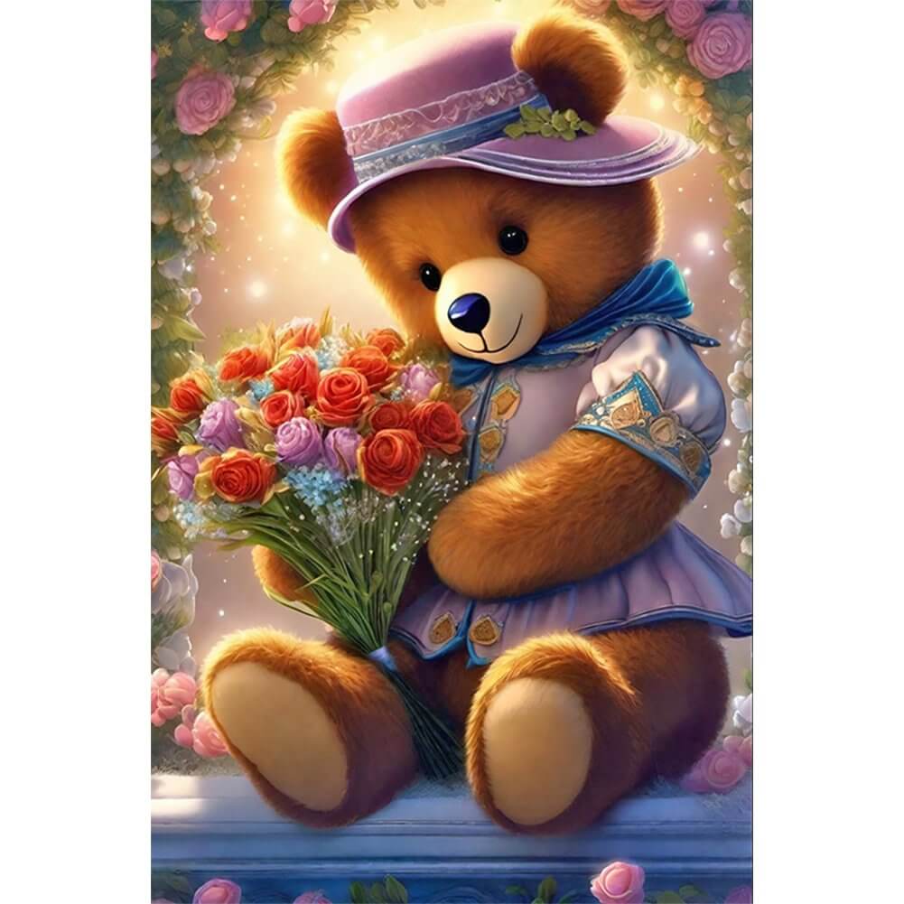 5D DIY Diamond Painting Kit - Full Round / Square - Flower Bear B