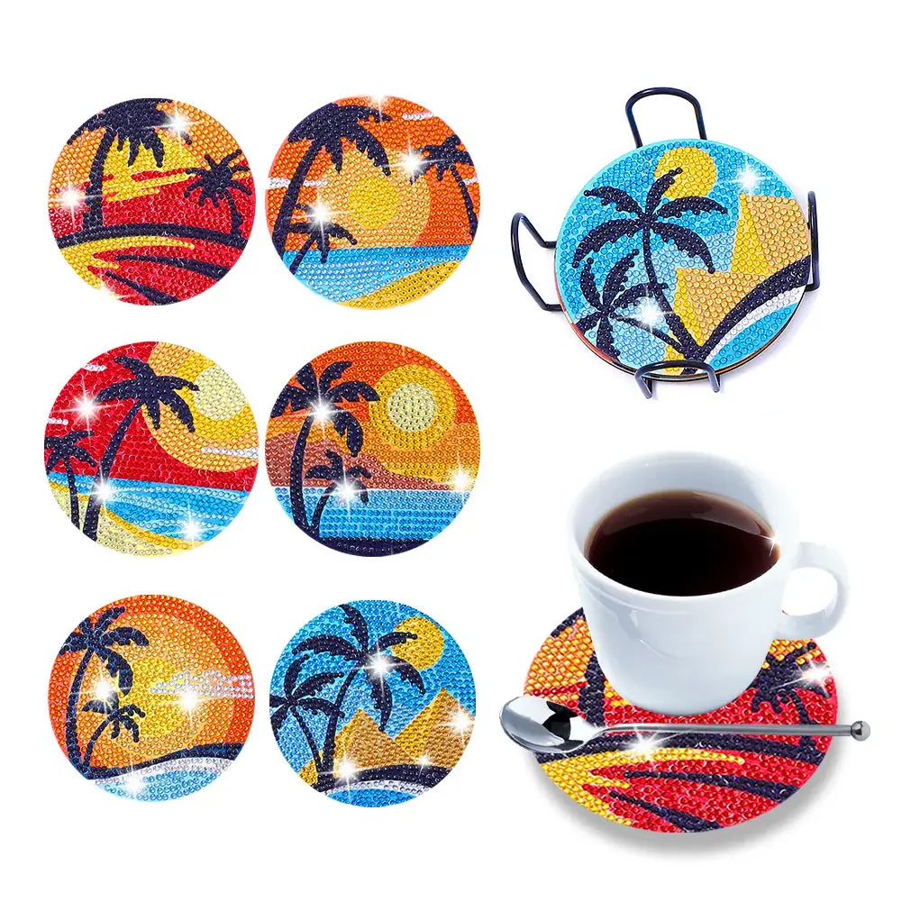 seaside 6pcs diamond painting cup coaster