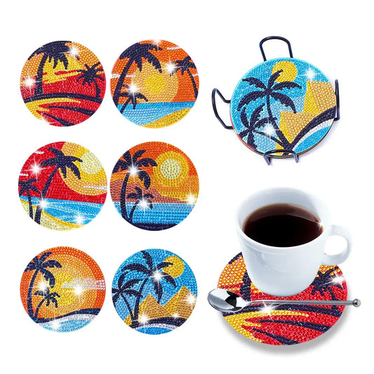seaside 6pcs diamond painting cup coaster