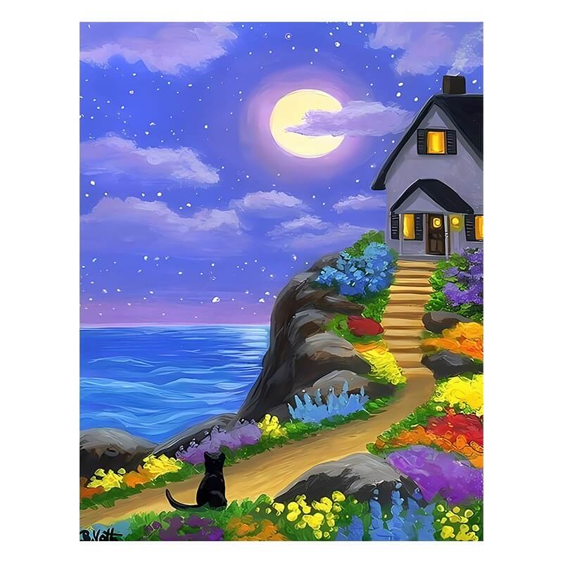 Diamond Painting - Full Round / Square - Moon Night Seaside Scenery