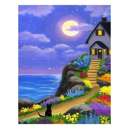 Diamond Painting - Full Round / Square - Moon Night Seaside Scenery