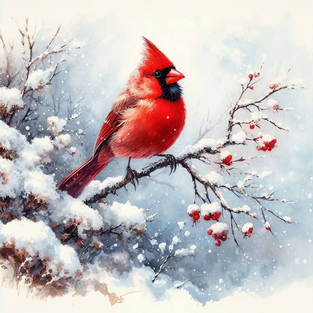 5D DIY Diamond Painting Kit - Full Round / Square - Snow Cardinal