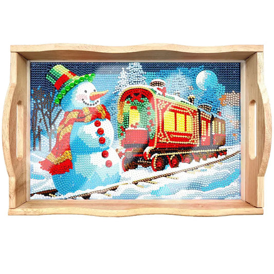 DIY Diamond Painting Decor Wooden Food Tray - Snow Train