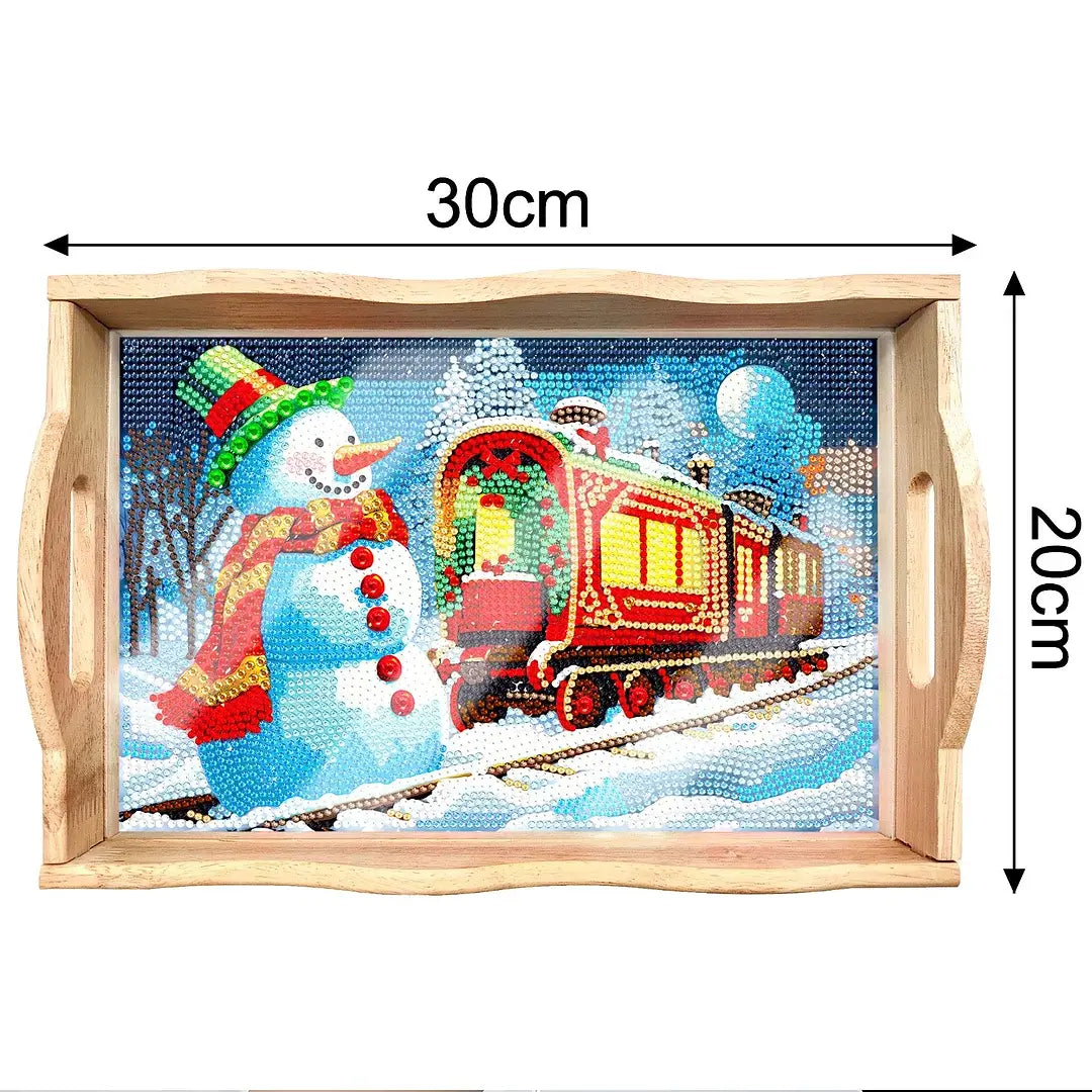 DIY Snow Train Diamond Painting Decor Wooden Food Tray Size