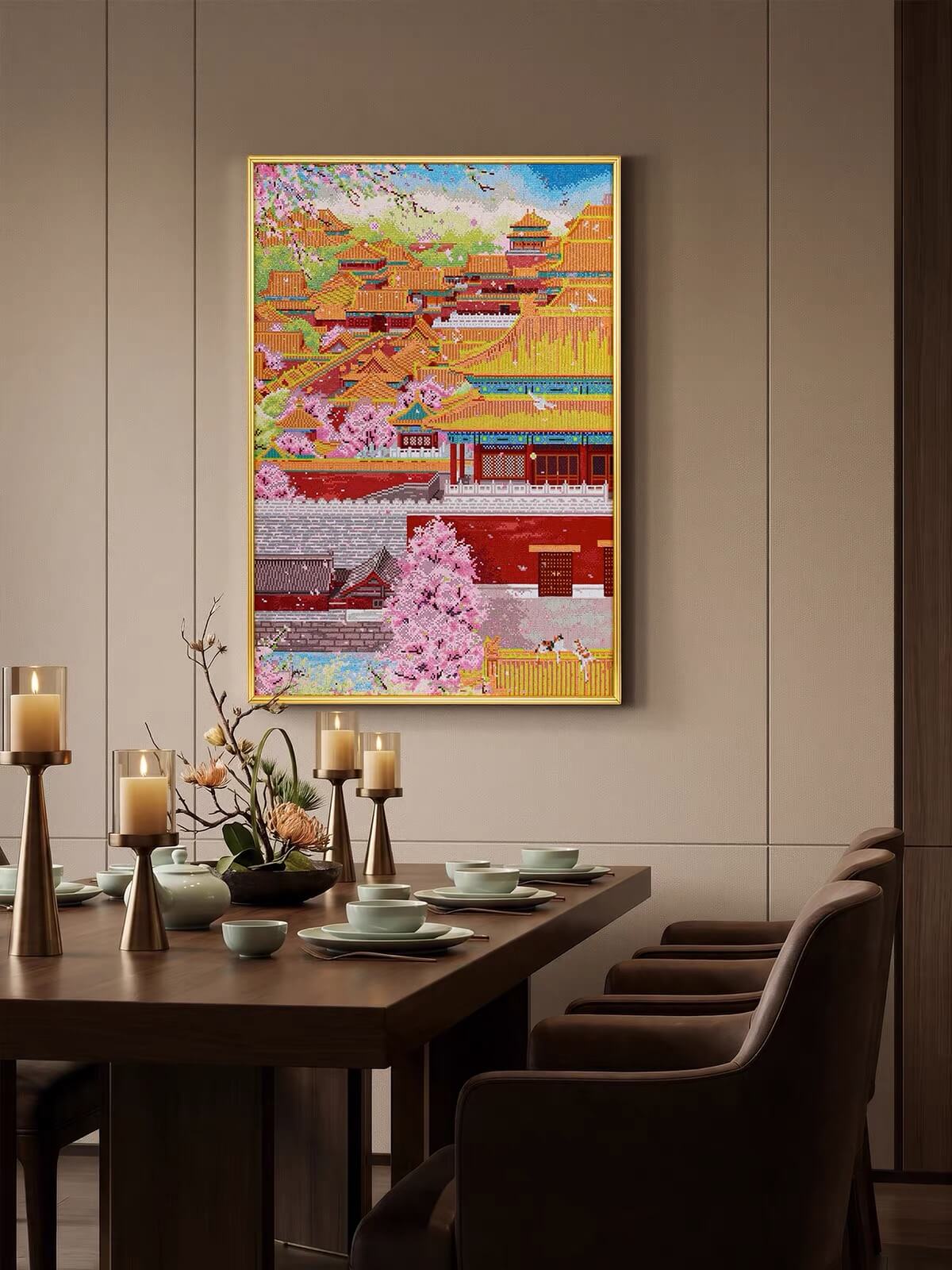 AB Square Drill Luxurious Polyester Cloth Diamond Painting Kits - Spring In The Forbidden City 70*90cm