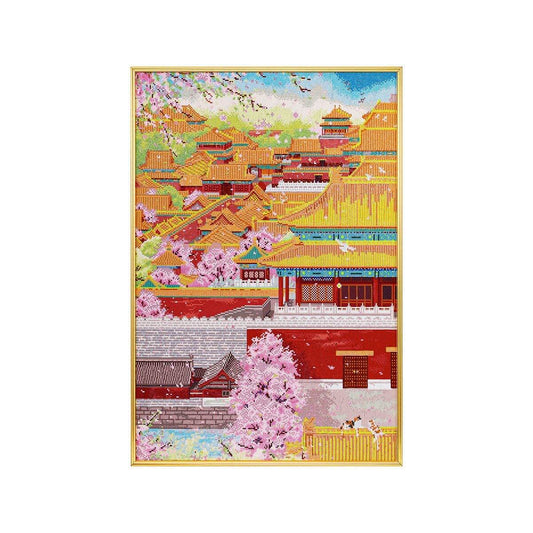 AB Square Drill Luxurious Polyester Cloth Diamond Painting Kits - Spring In The Forbidden City 70*90cm