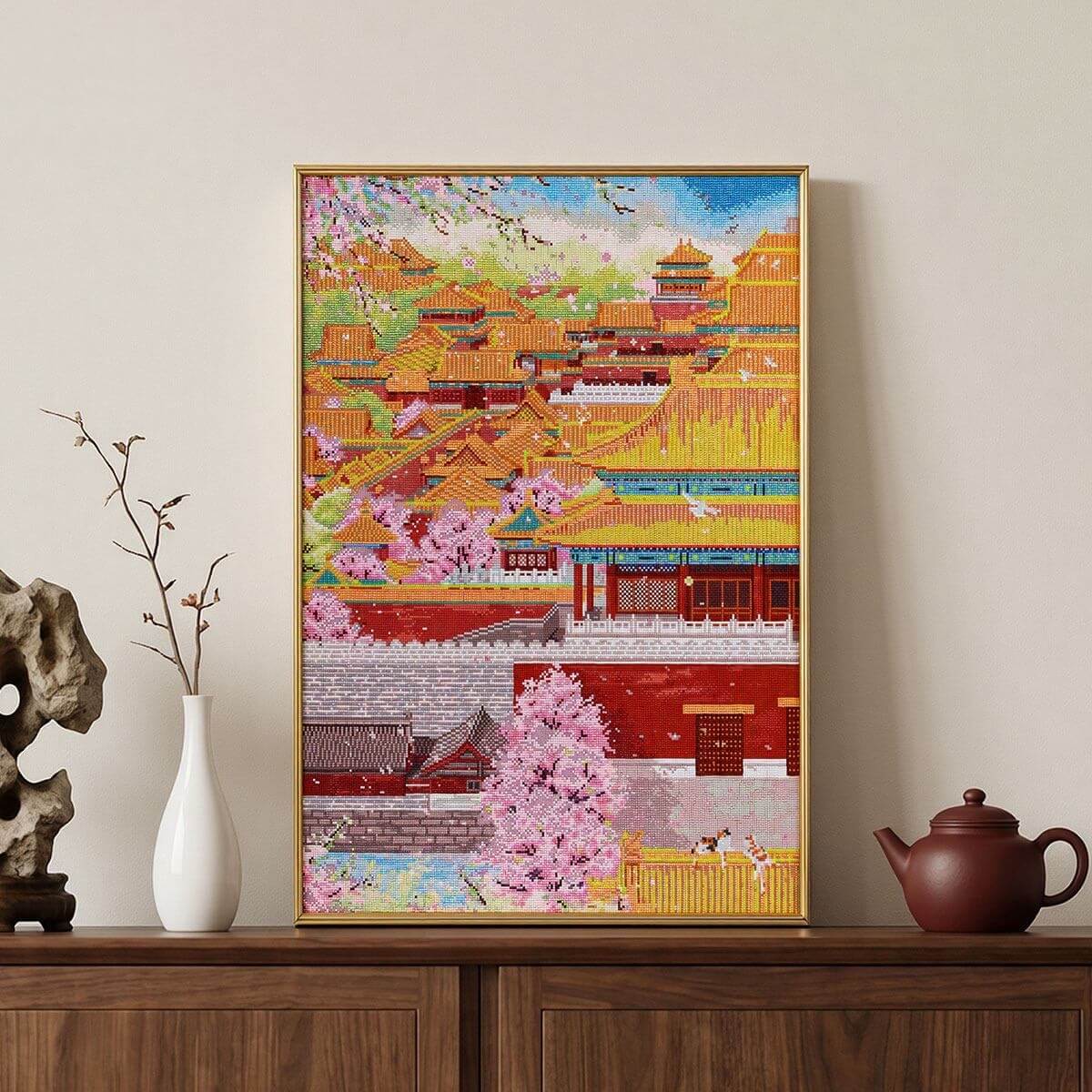 AB Square Drill Luxurious Polyester Cloth Diamond Painting Kits - Spring In The Forbidden City 70*90cm