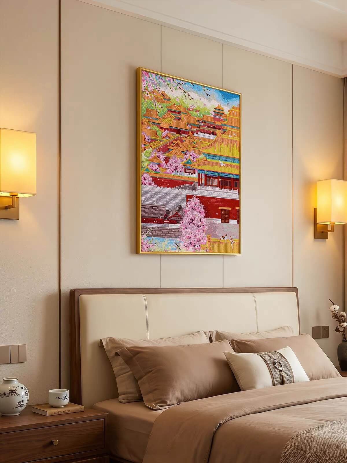 AB Square Drill Luxurious Polyester Cloth Diamond Painting Kits - Spring In The Forbidden City 70*90cm