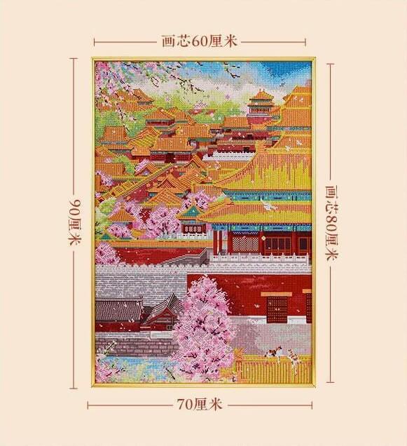 AB Square Drill Luxurious Polyester Cloth Diamond Painting Kits - Spring In The Forbidden City 70*90cm