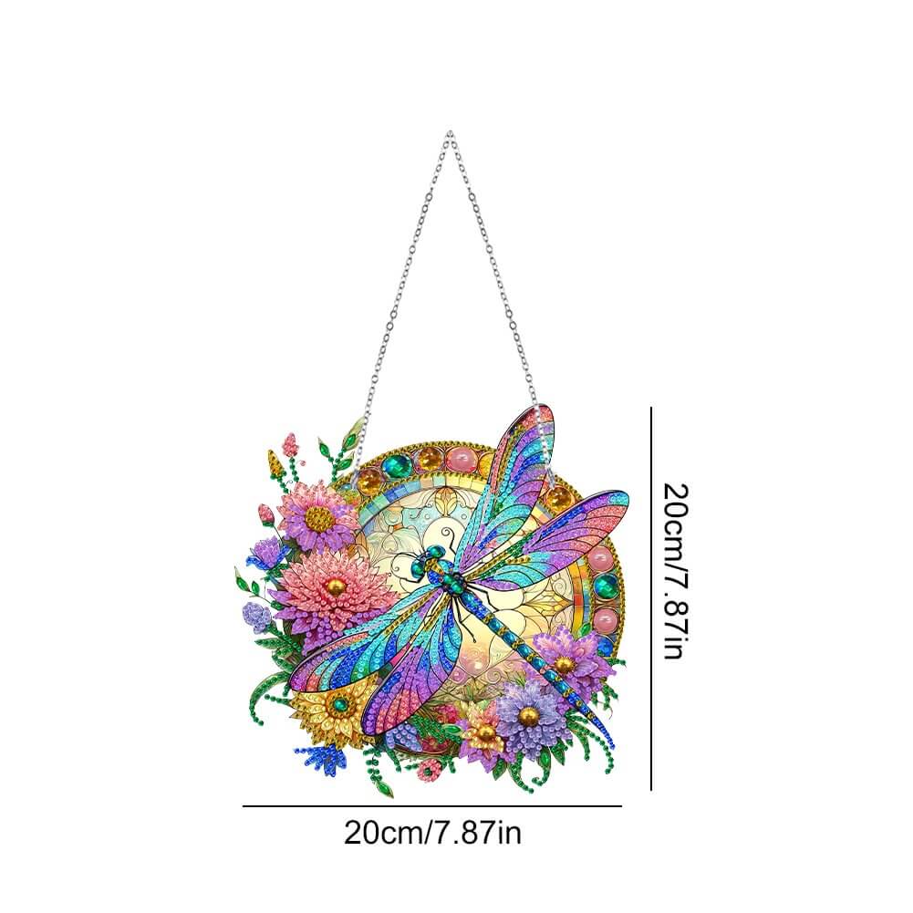 Stained Glasses Style Dragonfly Diamond Art Vintage Hanging Ornament