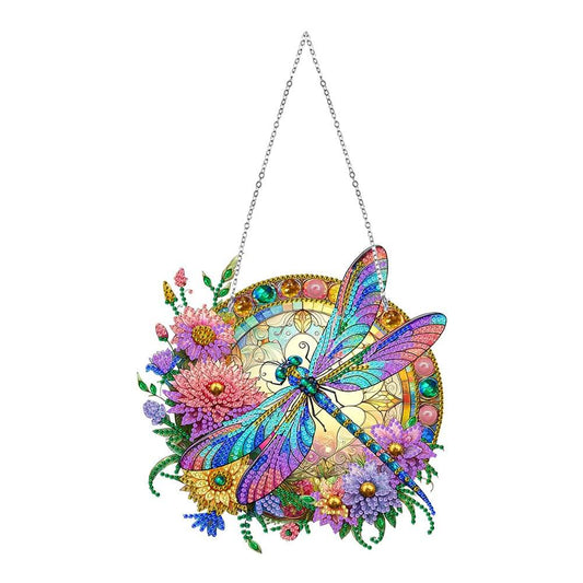 DIY Diamond Painting Vintage Hanging Ornament - Stained Glasses Style Dragonfly
