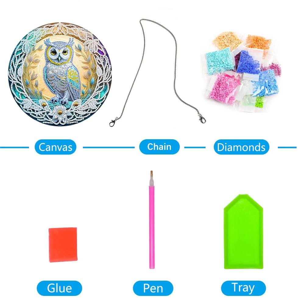 Stained Glasses Owl DIY Diamond Painting Vintage Hanging Ornament package