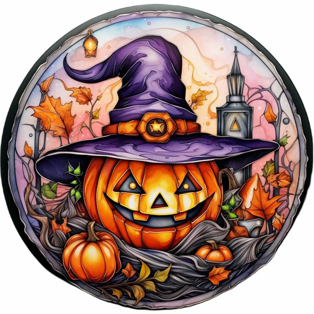 DIY Diamond Painting - Full Round / Square - Stained Glass Pumpkin