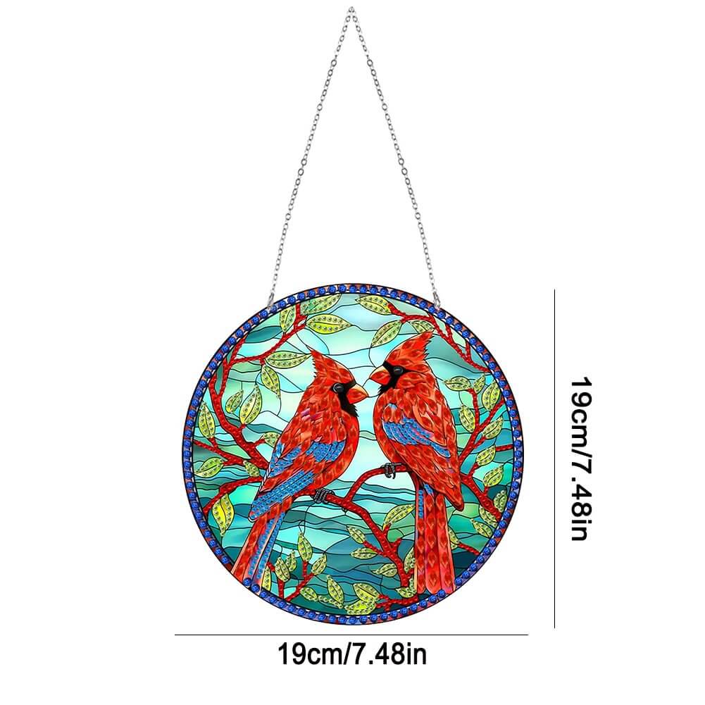 Stained Glass Red Bird DIY Diamond Painting Vintage Hanging Ornament SIZE