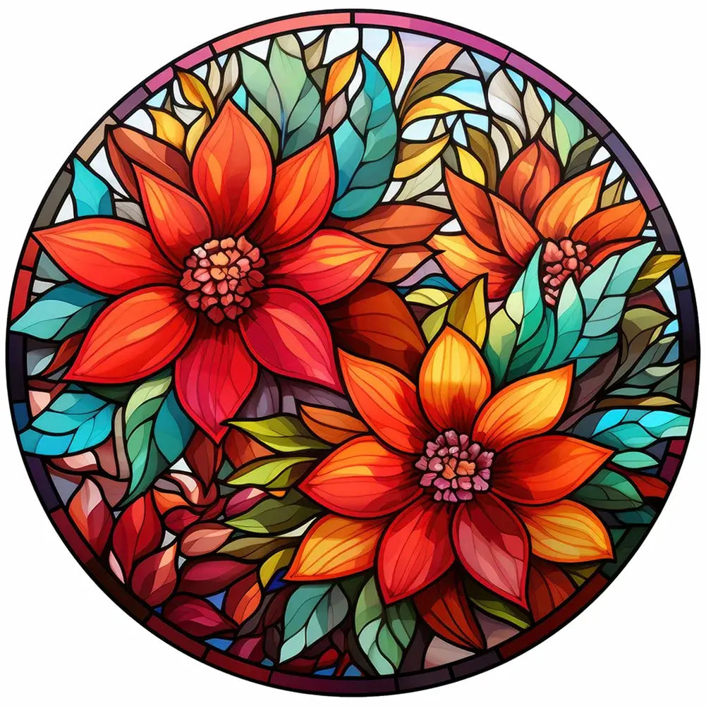 Diamond painting - Full Round / Square - Stained Glass Red Flower