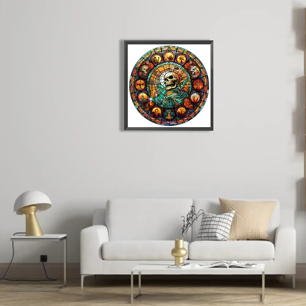 stained glass skull diamond painting