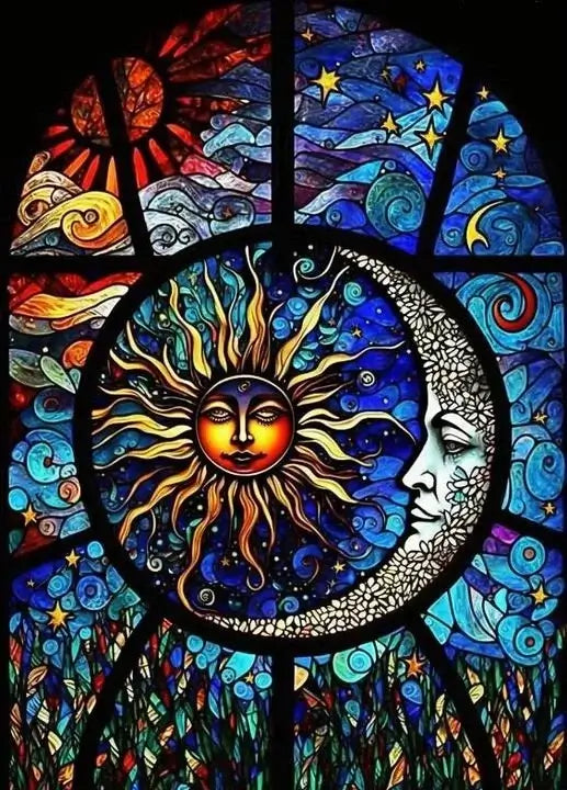 Sun Moon Stars Stained Glass 5D DIY Diamond Painting