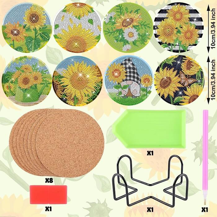 Sunflower Diamond Painting Coasters with Holder