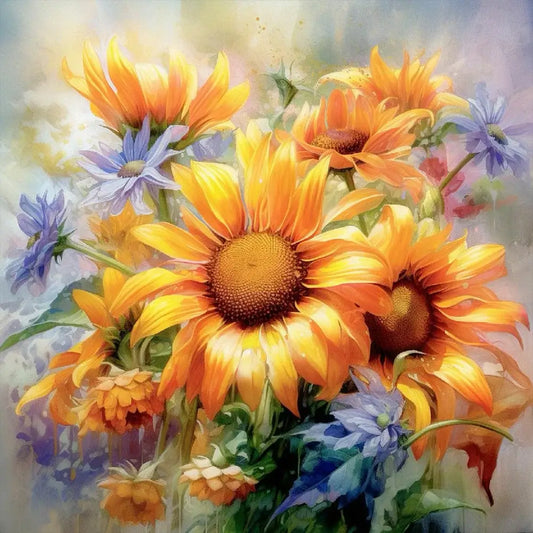 Yellow Diamond Painting - Full Round / Square - Sunflowers