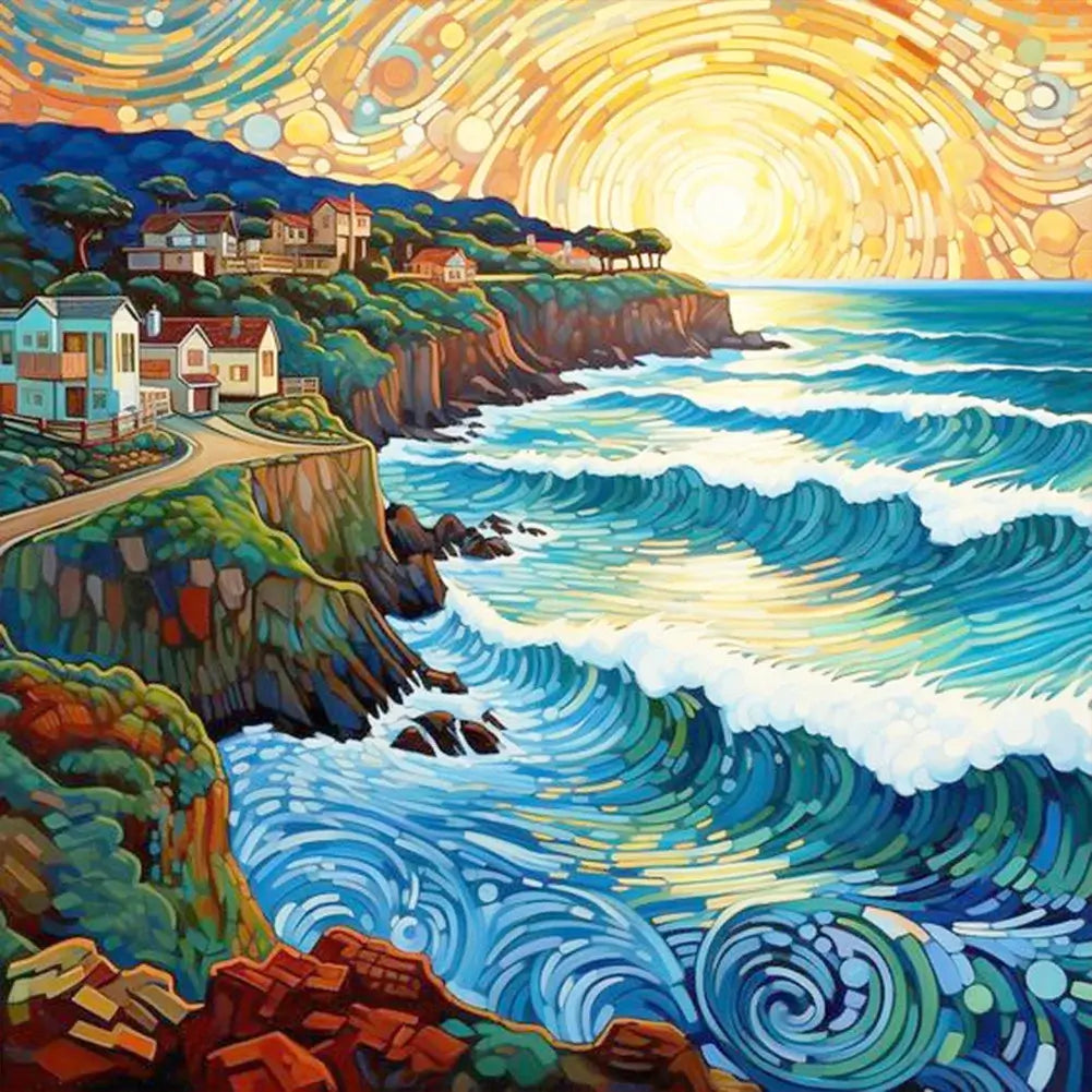 5D DIY Diamond Painting Kit - Full Round / Square - Sunrise Over Seaside Town